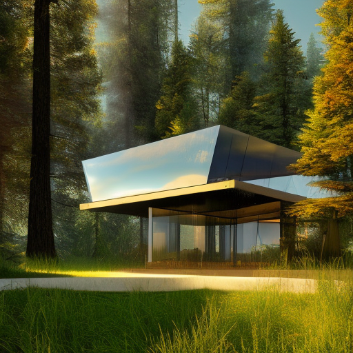 Beautiful futuristic architectural glass house in the forest on a large lake, 8k, Award-Winning, Highly Detailed, Beautiful, Epic, Octane Render, Unreal Engine, Radiant, Volumetric Lighting by Colin Campbell Cooper