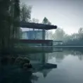 Beautiful futuristic architectural glass house in the forest on a large lake, 8k, Award-Winning, Highly Detailed, Beautiful, Epic, Octane Render, Unreal Engine, Radiant, Volumetric Lighting by Michael Eastman