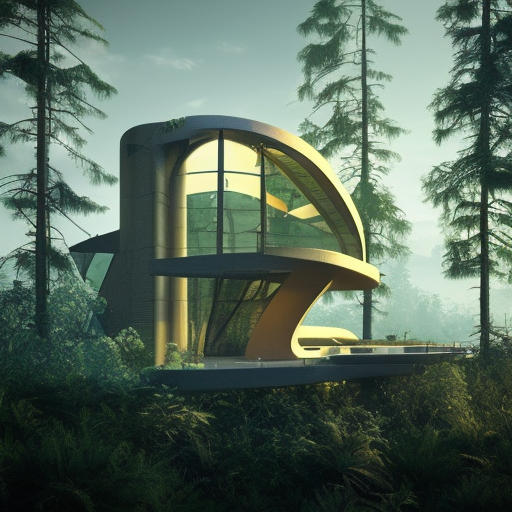 Beautiful futuristic architectural glass house in the forest on a large lake, 8k, Award-Winning, Highly Detailed, Beautiful, Epic, Octane Render, Unreal Engine, Radiant, Volumetric Lighting by Hugh Ferriss