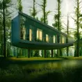Beautiful futuristic architectural glass house in the forest on a large lake, 8k, Award-Winning, Highly Detailed, Beautiful, Epic, Octane Render, Unreal Engine, Radiant, Volumetric Lighting by Hans Baluschek