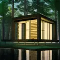 Beautiful futuristic architectural glass house in the forest on a large lake, 8k, Award-Winning, Highly Detailed, Beautiful, Epic, Octane Render, Unreal Engine, Radiant, Volumetric Lighting by Edward Bawden
