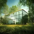 Beautiful futuristic architectural glass house in the forest on a large lake, 8k, Award-Winning, Highly Detailed, Beautiful, Epic, Octane Render, Unreal Engine, Radiant, Volumetric Lighting by Guido Borelli da Caluso