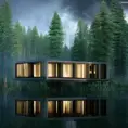 Beautiful futuristic architectural glass house in the forest on a large lake, 8k, Award-Winning, Highly Detailed, Beautiful, Epic, Octane Render, Unreal Engine, Radiant, Volumetric Lighting by Guido Borelli da Caluso