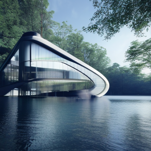 Beautiful futuristic architectural glass house in the forest on a large lake, 8k, Award-Winning, Highly Detailed, Beautiful, Epic, Octane Render, Unreal Engine, Radiant, Volumetric Lighting by Louis Kahn