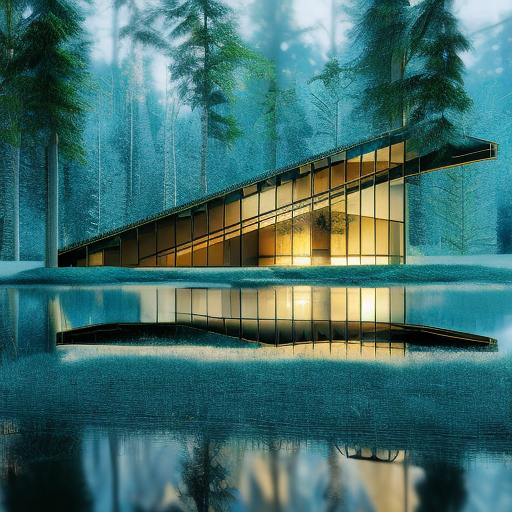 Beautiful futuristic architectural glass house in the forest on a large lake, 8k, Award-Winning, Highly Detailed, Beautiful, Epic, Octane Render, Unreal Engine, Radiant, Volumetric Lighting by Archillect