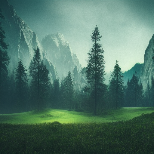 Forest , medium tress, bushes , mountain Mountain between tress on two sides ,night, Matte Painting