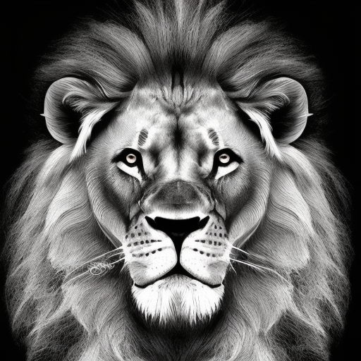 Lion head, black and white, Digital Painting, Black and White