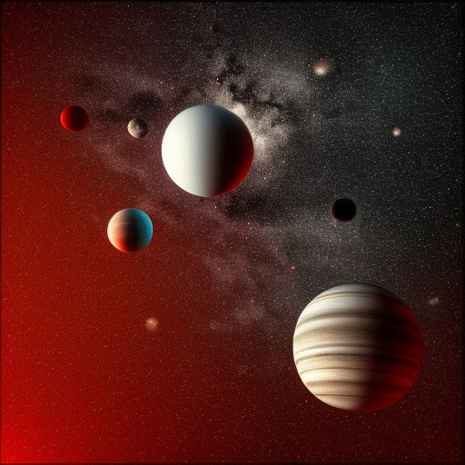 The universe in a square, the starts and planets are flying everywhere. Black red and grey, 3D Rendering, Octane Render
