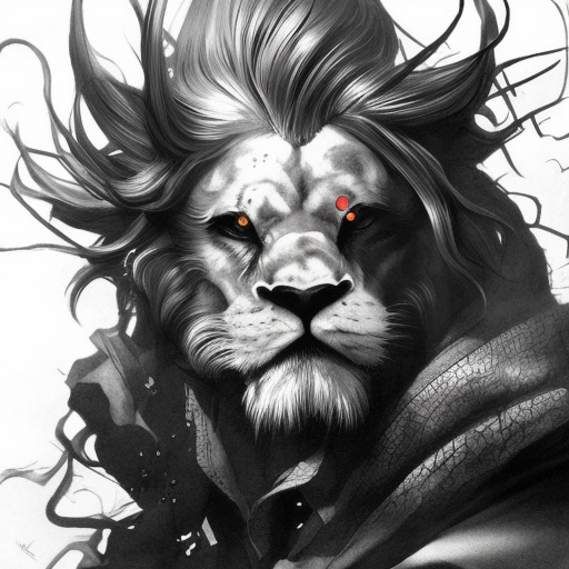 lionhead, Ink Art, Fantasy, Dark by Stanley Artgerm Lau