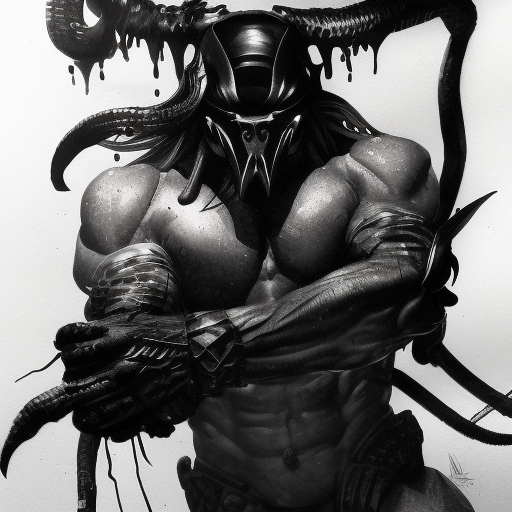 Predator, Centered, Ink Art, Fantasy, Dark by Stanley Artgerm Lau
