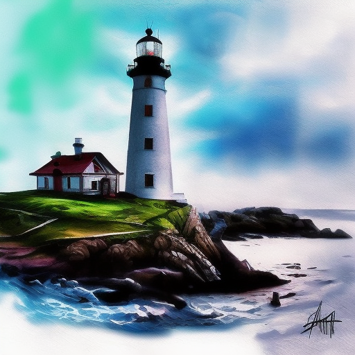 Lighthouse, Color Splash, Ink Art, Fantasy, Dark by Stanley Artgerm Lau