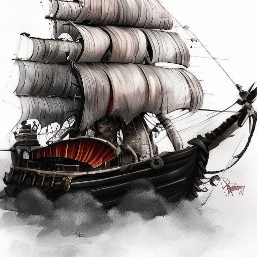 Pirate Ship, Color Splash, Ink Art, Fantasy, Dark by Stanley Artgerm Lau