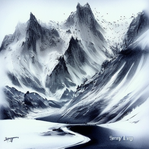Snowy Mountains, Color Splash, Ink Art, Fantasy, Dark by Stanley Artgerm Lau