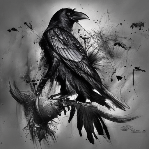 Crow, Highly Detailed, Intricate, Color Splash, Ink Art, Fantasy, Dark by Stanley Artgerm Lau