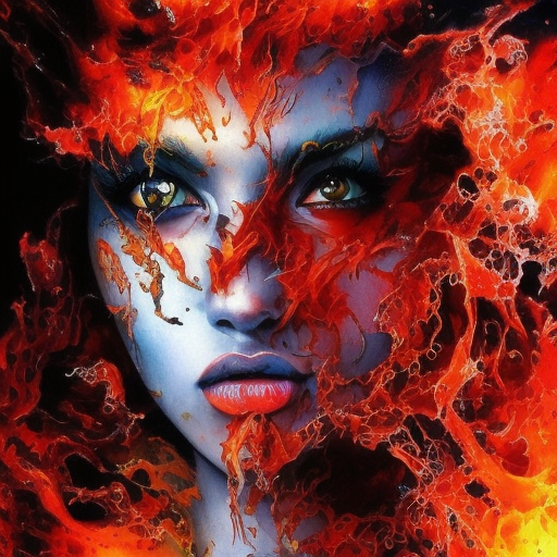 Inferno, Highly Detailed, Intricate, Color Splash, Ink Art, Fantasy, Dark by Stanley Artgerm Lau