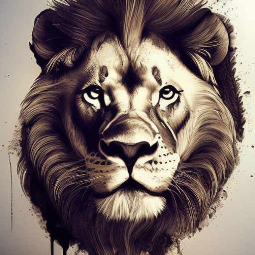 Lion head, Highly Detailed, Intricate, Color Splash, Ink Art, Fantasy, Dark by Stanley Artgerm Lau