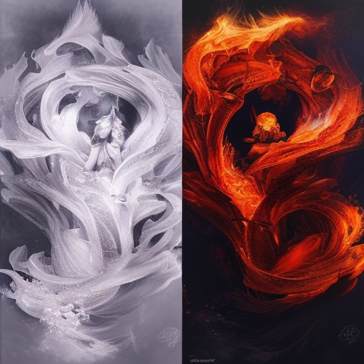 Fire and Ice, Highly Detailed, Intricate, Color Splash, Ink Art, Fantasy, Dark by Stanley Artgerm Lau