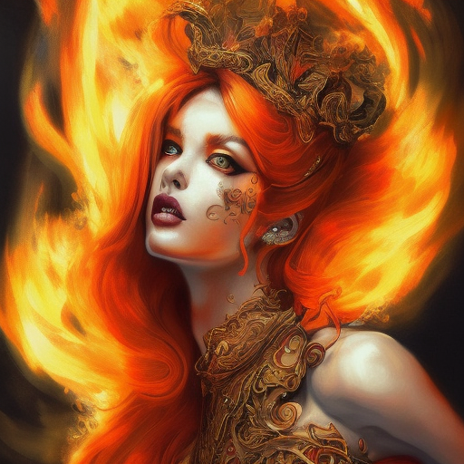 Fire queen, Highly Detailed, Intricate, Color Splash, Ink Art, Fantasy, Dark by Stanley Artgerm Lau