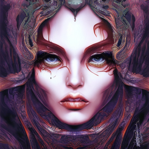 Fire Sorceress, Highly Detailed, Intricate, Color Splash, Ink Art, Portrait, Fantasy, Dark by Stanley Artgerm Lau