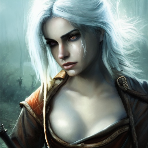 Ciri from the Witcher emerging from the fog of battle, Highly Detailed, Color Splash, Ink Art, Fantasy, Dark by Stanley Artgerm Lau