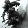 Assassin emerging from the fog of battle, Highly Detailed, Color Splash, Ink Art, Fantasy, Dark by Stanley Artgerm Lau