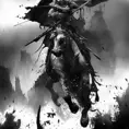 Assassin emerging from the fog of battle, Highly Detailed, Color Splash, Ink Art, Fantasy, Dark by Stanley Artgerm Lau
