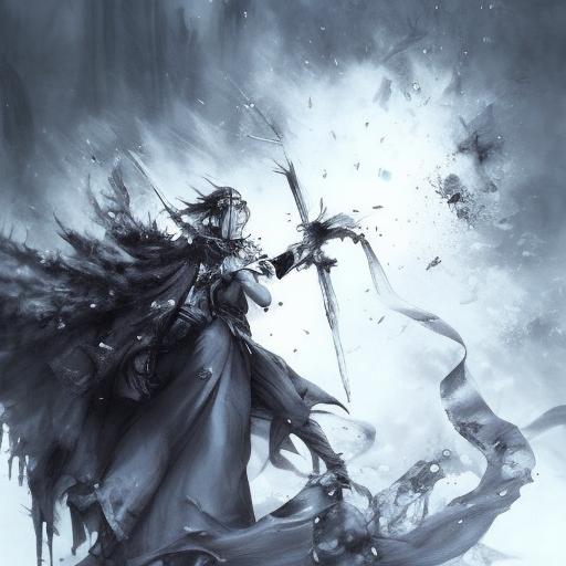 Ice Mage emerging from the fog of battle, Highly Detailed, Color Splash, Ink Art, Fantasy, Dark by Stanley Artgerm Lau