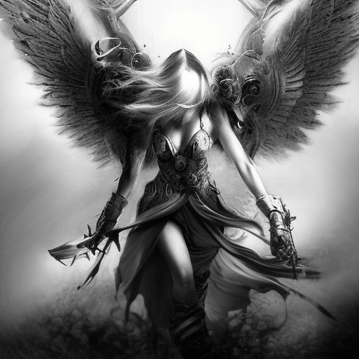 Angel emerging from the fog of battle, Highly Detailed, Color Splash, Ink Art, Fantasy, Dark by Stanley Artgerm Lau