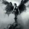 Angel emerging from the fog of battle, Highly Detailed, Color Splash, Ink Art, Fantasy, Dark by Stanley Artgerm Lau
