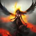Winged Mage emerging from a firey fog of battle, Highly Detailed, Color Splash, Ink Art, Fantasy, Dark by Stanley Artgerm Lau