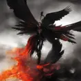 Winged wraith emerging from a firey fog of battle, Highly Detailed, Color Splash, Ink Art, Fantasy, Dark by Stanley Artgerm Lau