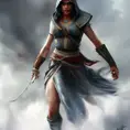 Kassandra from Assassin's Creed emerging from the fog of battle, Highly Detailed, Color Splash, Ink Art, Fantasy, Dark by Stanley Artgerm Lau