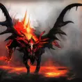 Diablo emerging from a firey fog of battle, Highly Detailed, Color Splash, Ink Art, Fantasy, Dark