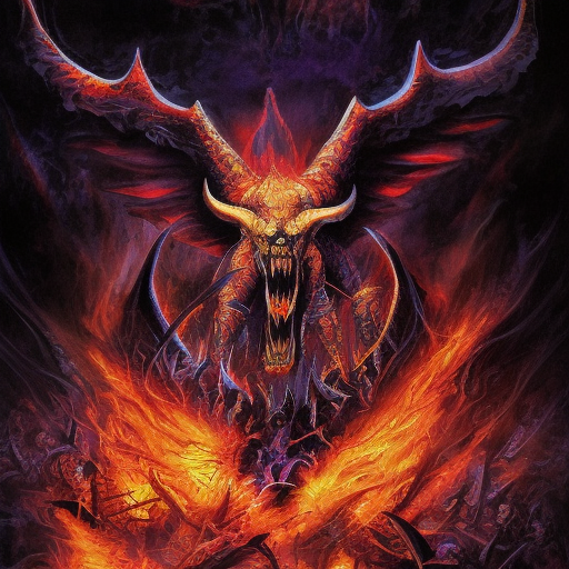 Diablo emerging from a firey fog of battle, Highly Detailed, Color Splash, Ink Art, Fantasy, Dark
