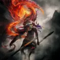 Fire Mage emerging from a firey fog of battle, ink splash, Highly Detailed, Vibrant Colors, Ink Art, Fantasy, Dark by Stanley Artgerm Lau