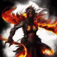 Fire Mage emerging from a firey fog of battle, ink splash, Highly Detailed, Vibrant Colors, Ink Art, Fantasy, Dark by Stanley Artgerm Lau