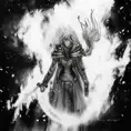Ice Mage emerging from a firey fog of battle, ink splash, Highly Detailed, Vibrant Colors, Ink Art, Fantasy, Dark by Stanley Artgerm Lau