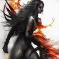Dark Angel emerging from a firey fog of battle, ink splash, Highly Detailed, Vibrant Colors, Ink Art, Fantasy, Dark by Stanley Artgerm Lau