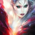 Ice Queen emerging from a firey fog of battle, ink splash, Highly Detailed, Vibrant Colors, Ink Art, Fantasy, Dark by Stanley Artgerm Lau
