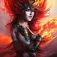 Fire Queen emerging from a firey fog of battle, ink splash, Highly Detailed, Vibrant Colors, Ink Art, Fantasy, Dark by Stanley Artgerm Lau