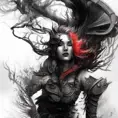 Fire Queen emerging from a firey fog of battle, ink splash, Highly Detailed, Vibrant Colors, Ink Art, Fantasy, Dark by Stanley Artgerm Lau