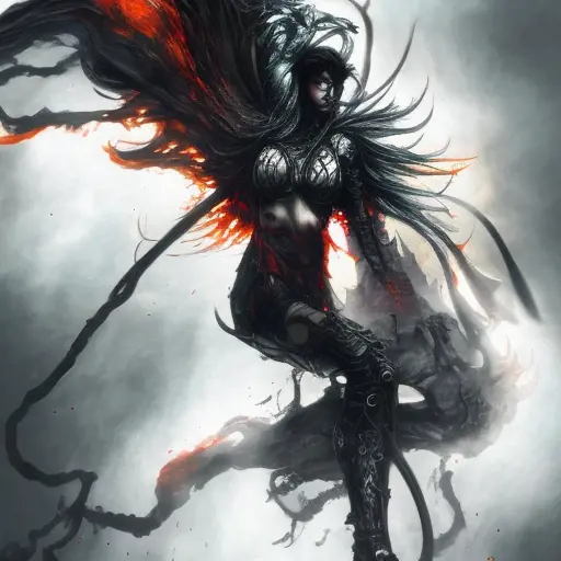 Wraith emerging from a firey fog of battle, ink splash, Highly Detailed, Vibrant Colors, Ink Art, Fantasy, Dark by Stanley Artgerm Lau