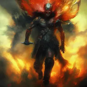 Warrior emerging from a firey fog of battle, ink splash, Highly Detailed, Vibrant Colors, Ink Art, Fantasy, Dark by Stanley Artgerm Lau