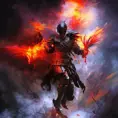 Warrior emerging from a firey fog of battle, ink splash, Highly Detailed, Vibrant Colors, Ink Art, Fantasy, Dark by Stanley Artgerm Lau