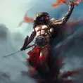 Gladiator emerging from a firey fog of battle, ink splash, Highly Detailed, Vibrant Colors, Ink Art, Fantasy, Dark by Stanley Artgerm Lau