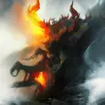 Demon emerging from a firey fog of battle, ink splash, Highly Detailed, Vibrant Colors, Ink Art, Fantasy, Dark by Stanley Artgerm Lau