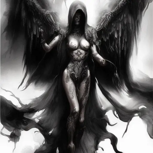 Hooded Angel of Death emerging from the fog of war, ink splash, Highly Detailed, Vibrant Colors, Ink Art, Fantasy, Dark by Stanley Artgerm Lau