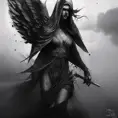 Hooded Angel emerging from the fog of war, ink splash, Highly Detailed, Vibrant Colors, Ink Art, Fantasy, Dark by Stanley Artgerm Lau