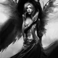 Hooded Angel emerging from the fog of war, ink splash, Highly Detailed, Vibrant Colors, Ink Art, Fantasy, Dark by Stanley Artgerm Lau