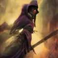 Hooded Assassin emerging from the fog of war, ink splash, Highly Detailed, Vibrant Colors, Ink Art, Fantasy, Dark by Stanley Artgerm Lau